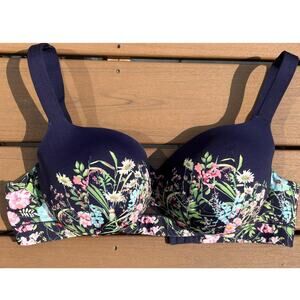 CACIQUE Underwire Lightly Lined Bra Size 42DD Navy with Floral